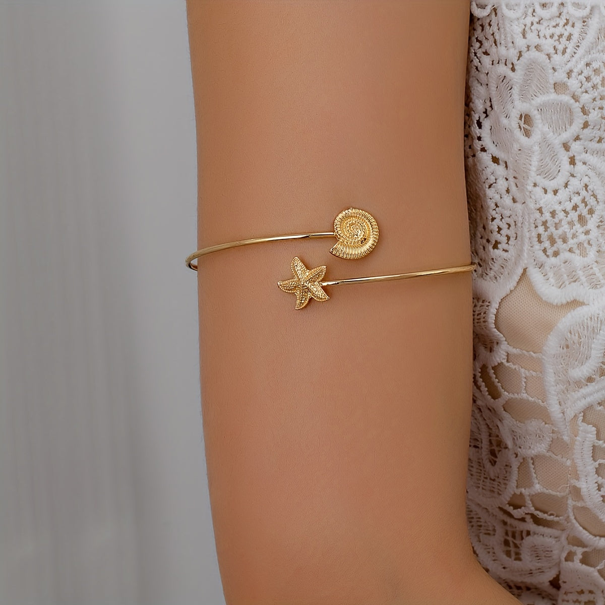 Bohemian Gold-Tone Arm Cuff with Seahorse Starfish