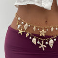 Gold Double Strand Seashell, Starfish & Pearl Belly Chain