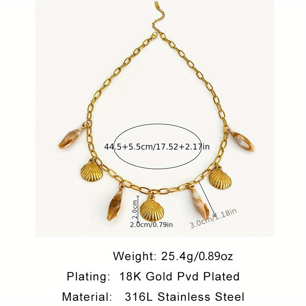 Bohemian Gold Chain Necklace with Shell Charms