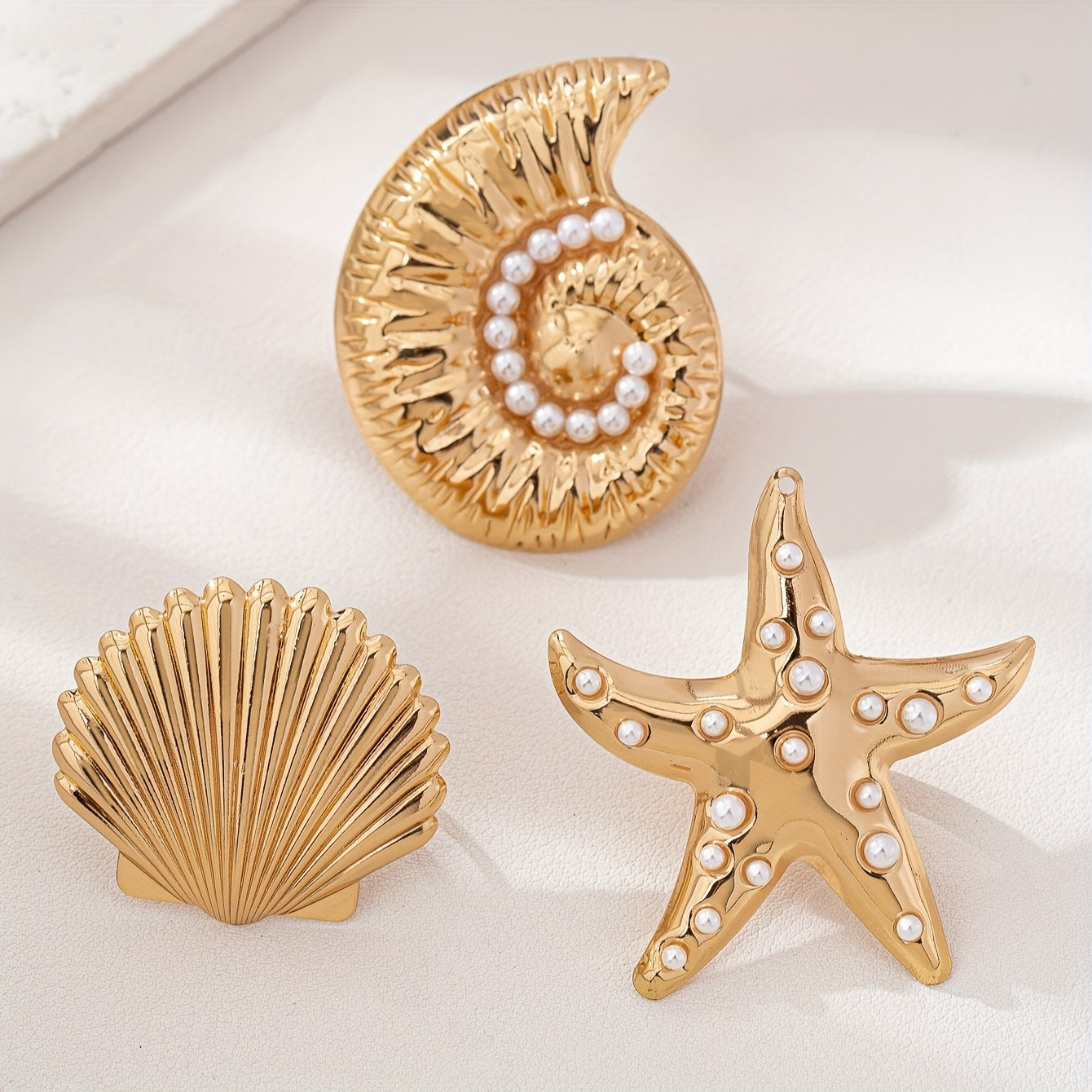 Gold Tone Marine Life Statement Rings Set with Pearls