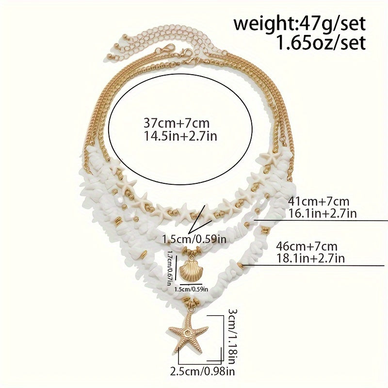 Layered White Shell & Gold Starfish Necklace