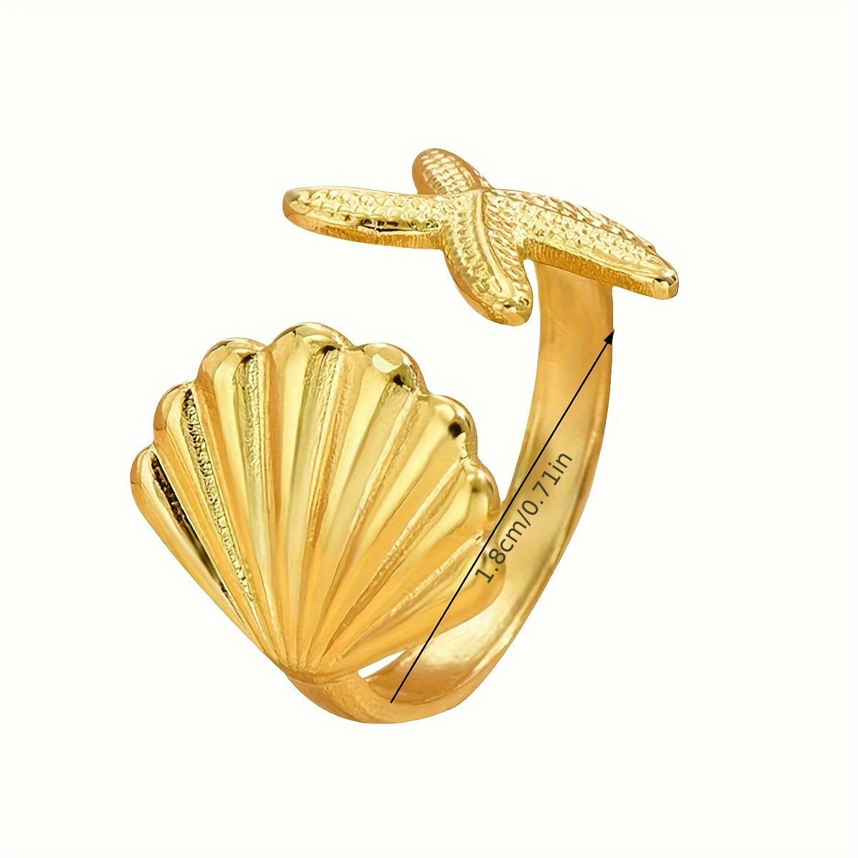 Coastal Gold-Tone Open Ring With Shell And Starfish