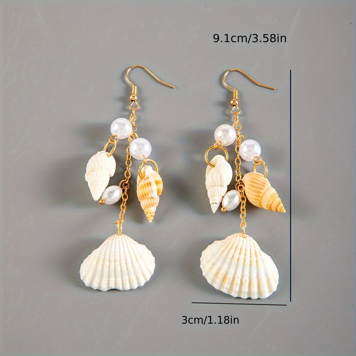 Bohemian Gold Seashell and Pearl Drop Earrings