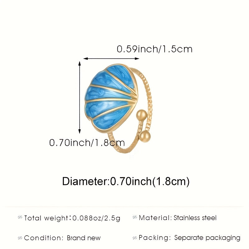Colorful Enamel Seashell Gold Tone Open Ring
