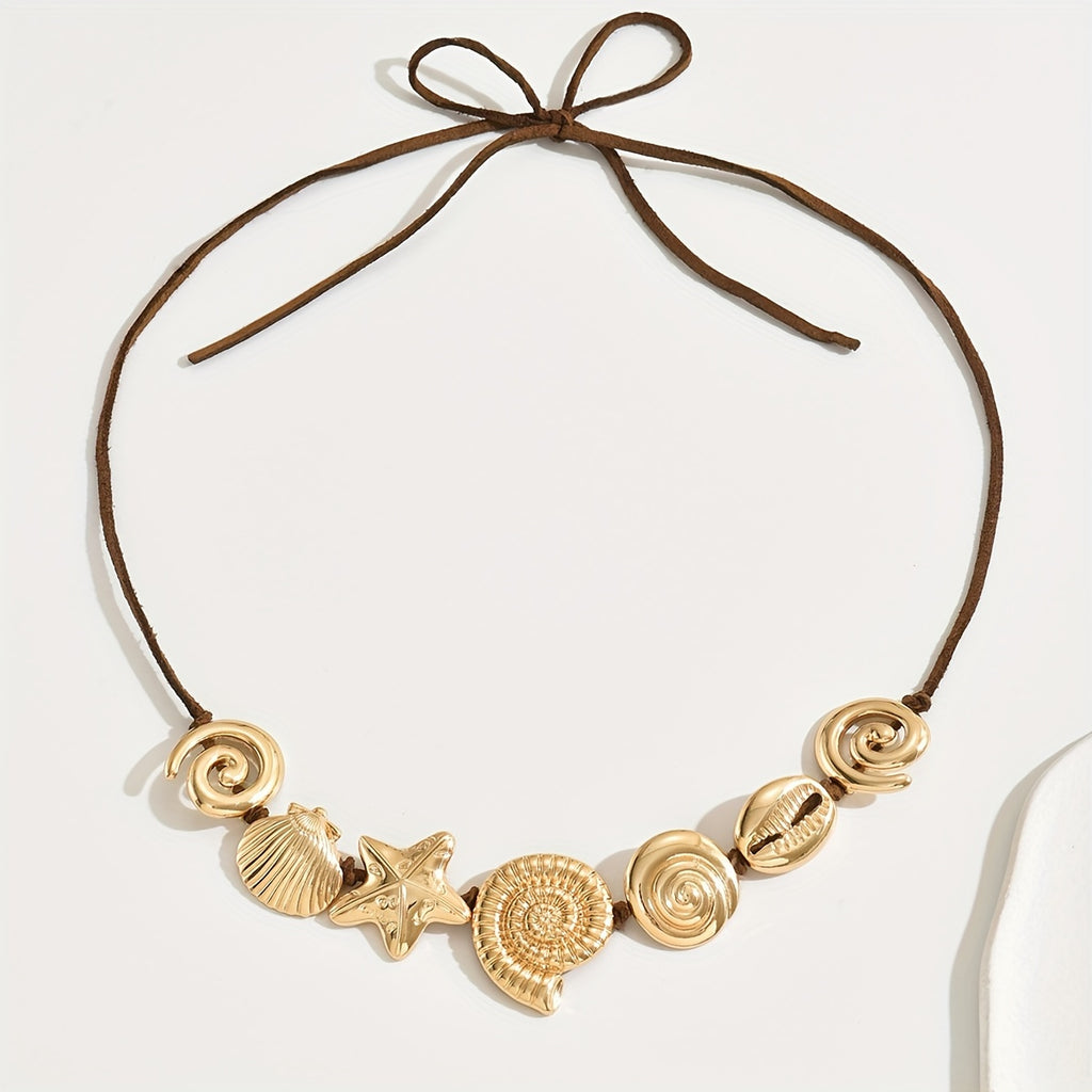 Gold-Tone Seashell and Starfish Choker Necklace