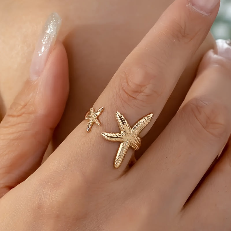 Gold Two Starfish Adjustable Ring