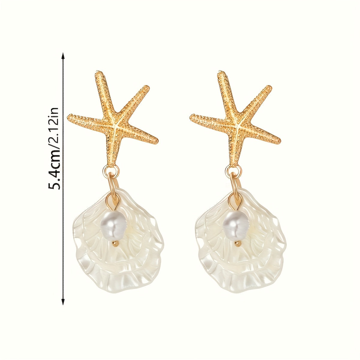 Gold Starfish Pearl Shell Drop Earrings