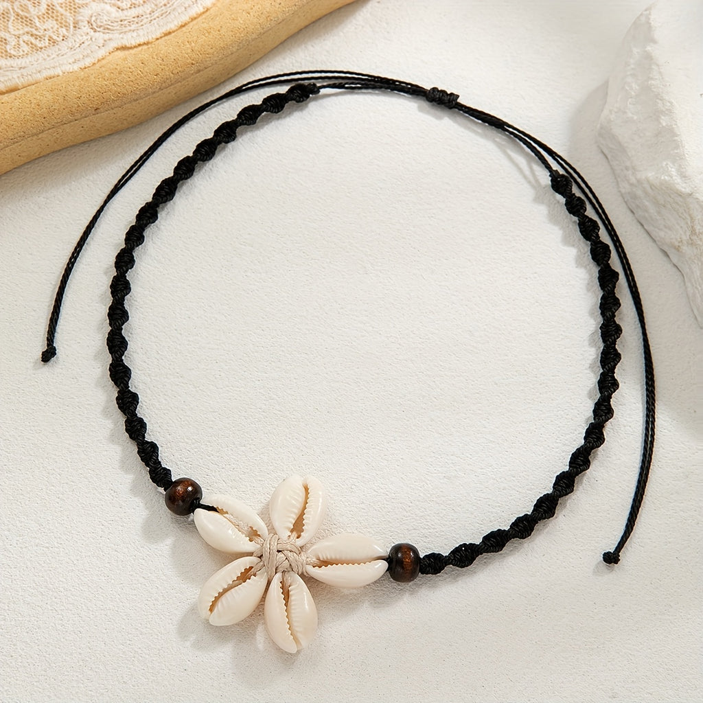 Bohemian Macrame Choker with Cowrie Shell Flower