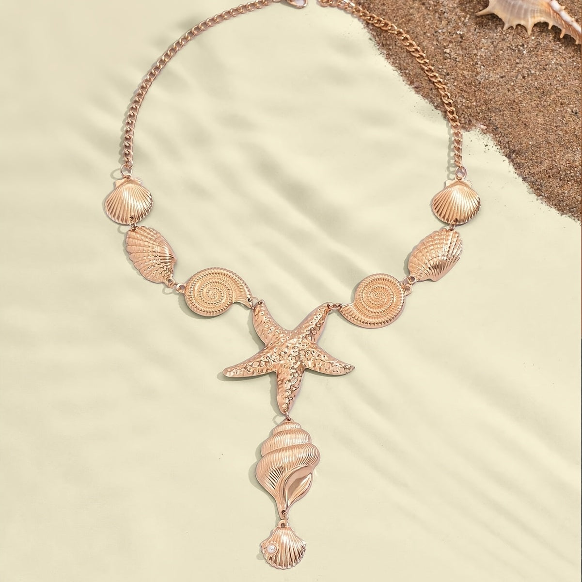 Gold-Tone Seashell Starfish Pendant Necklace