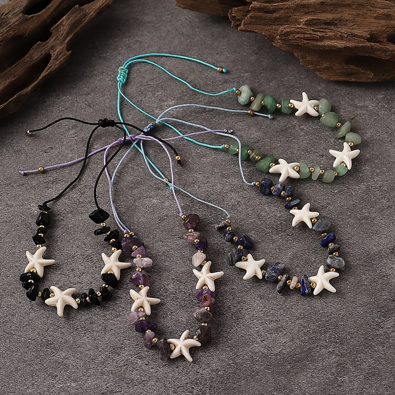 Adjustable Green Stone Starfish Anklet
