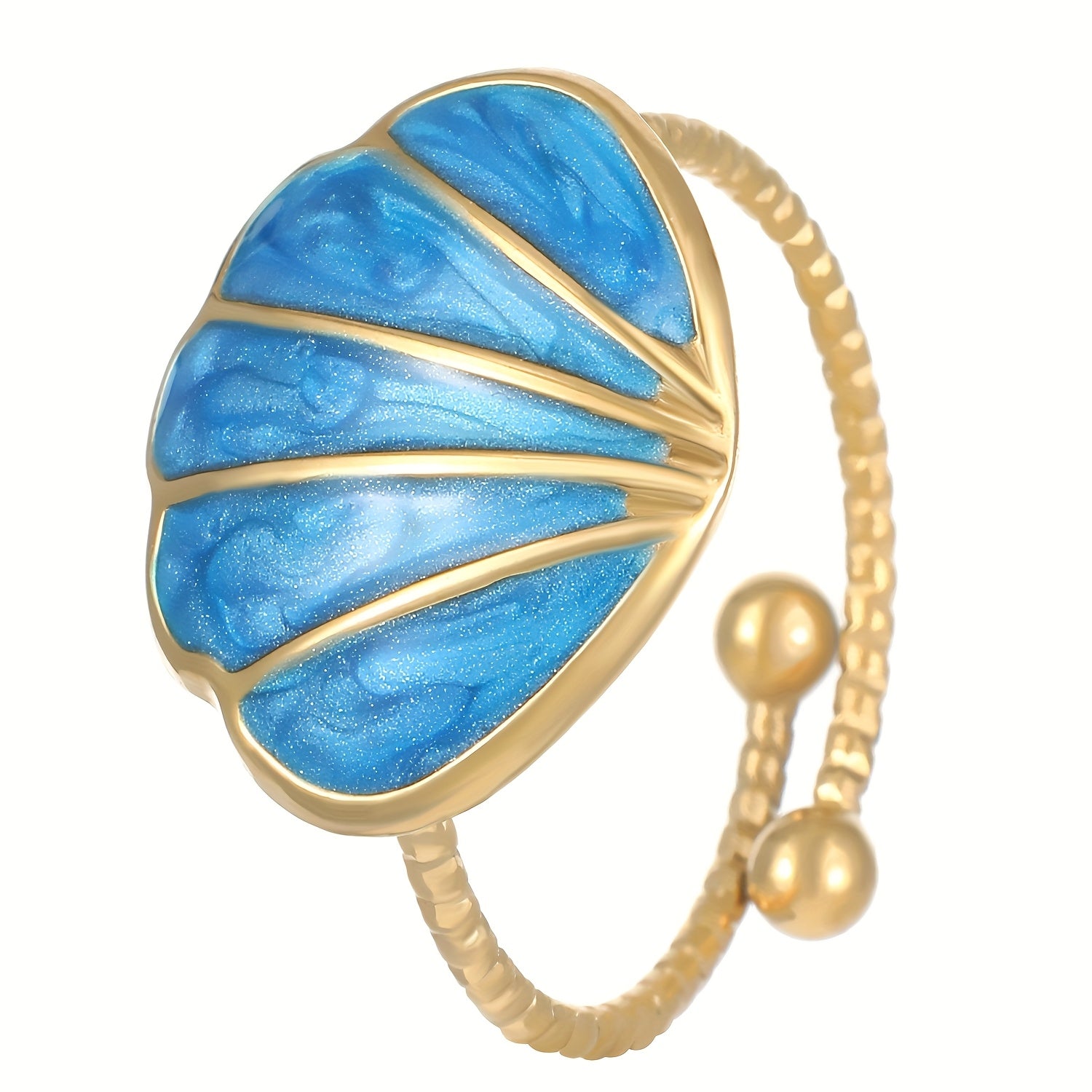 Colorful Enamel Seashell Gold Tone Open Ring
