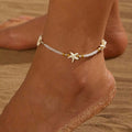 Adjustable White Bead Starfish Charm Gold Bracelet