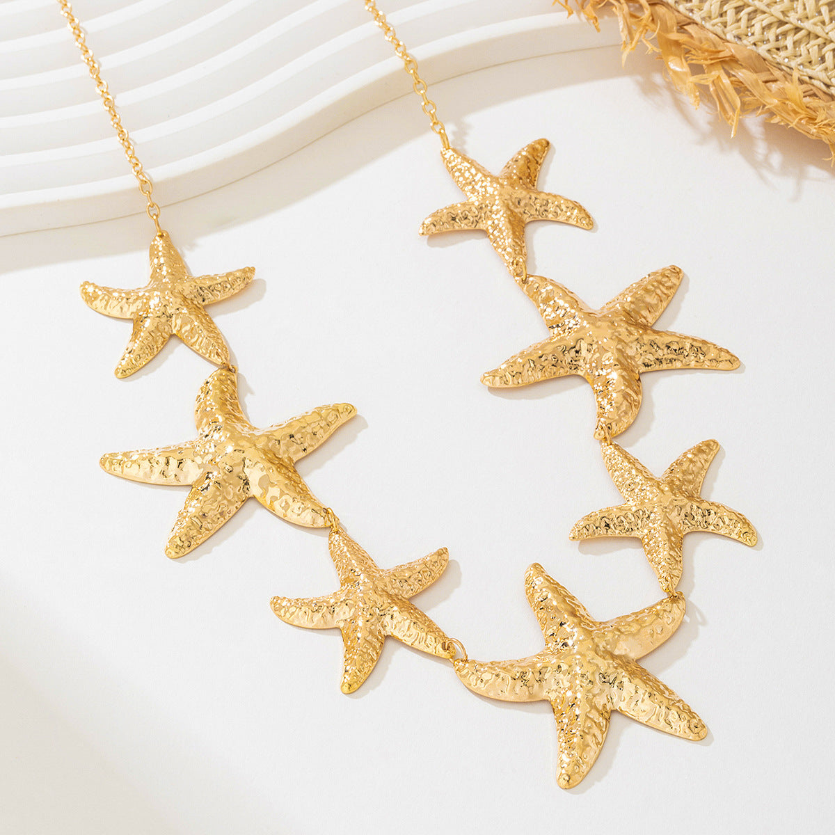 Gold-Tone Textured Starfish Chain Necklace