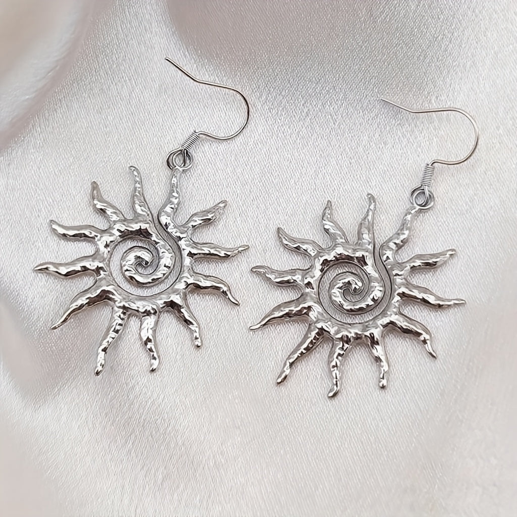 Bohemian Gold Sun Spiral Drop Earrings