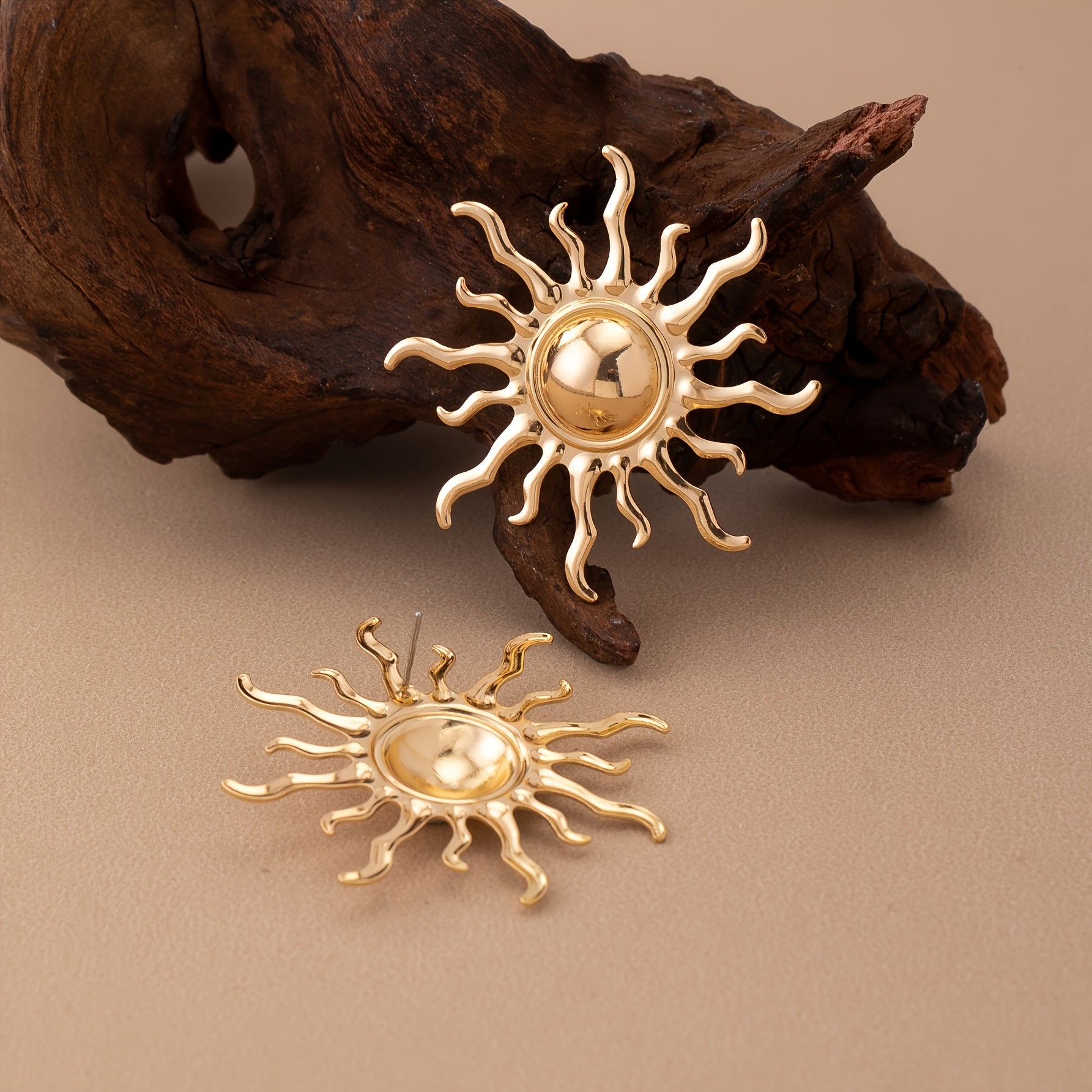Gold-Tone Sun Earrings with Wavy Rays