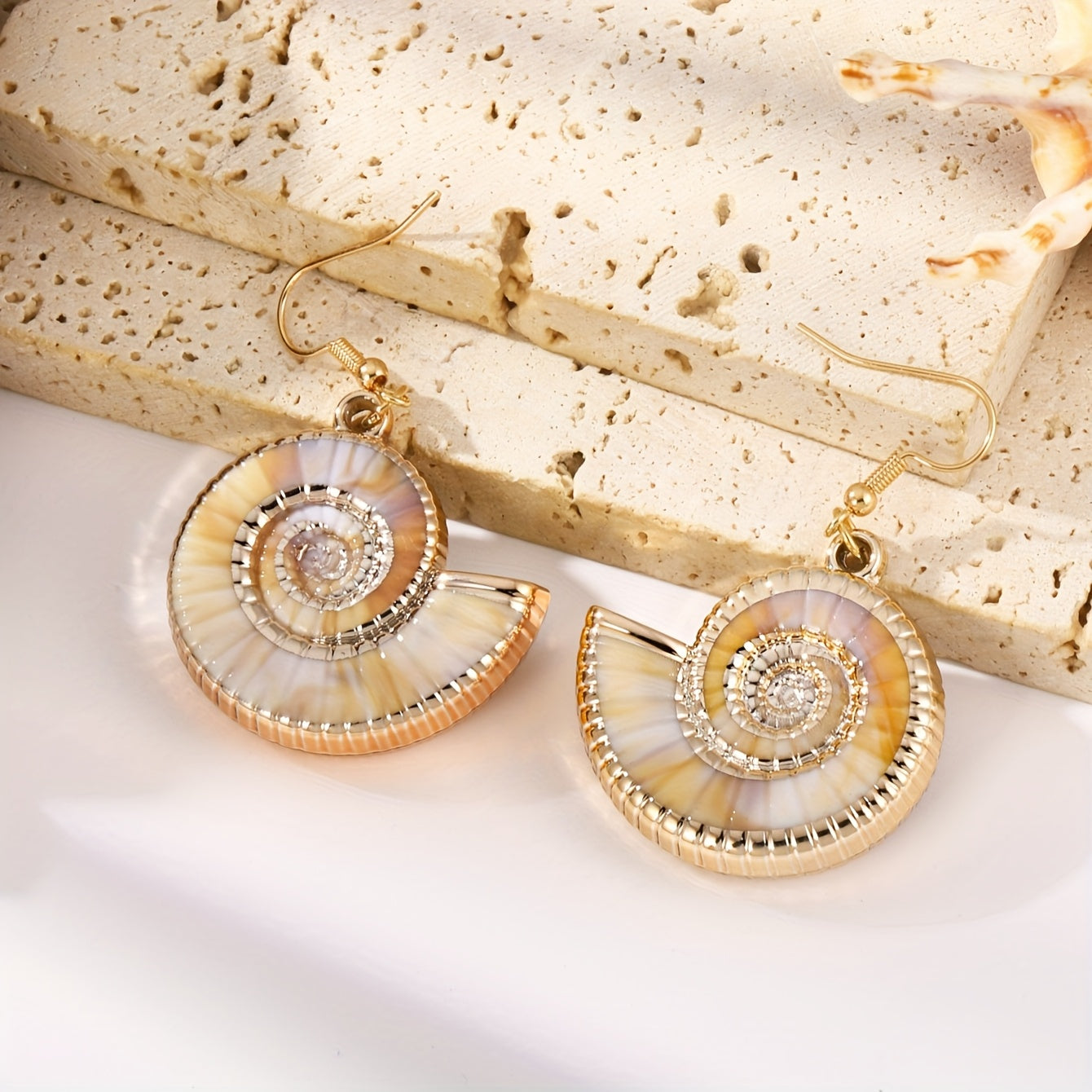 Gold-Tone Mother-of-Pearl Spiral Drop Earrings