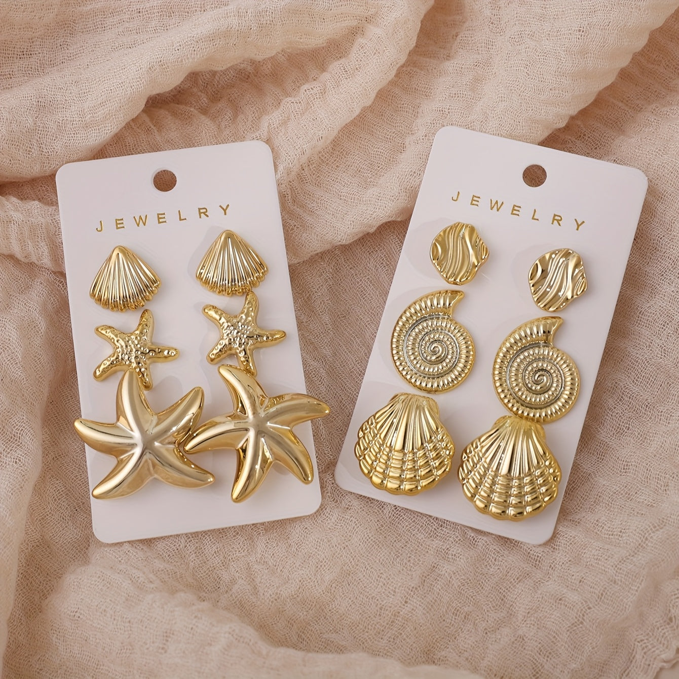 Gold Ocean Inspired Multi-Pair Earring Set