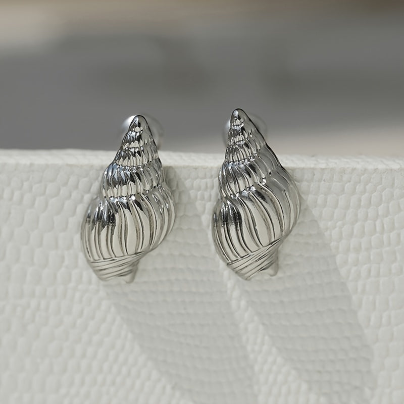 Gold and Silver Conch Shell Stud Earrings