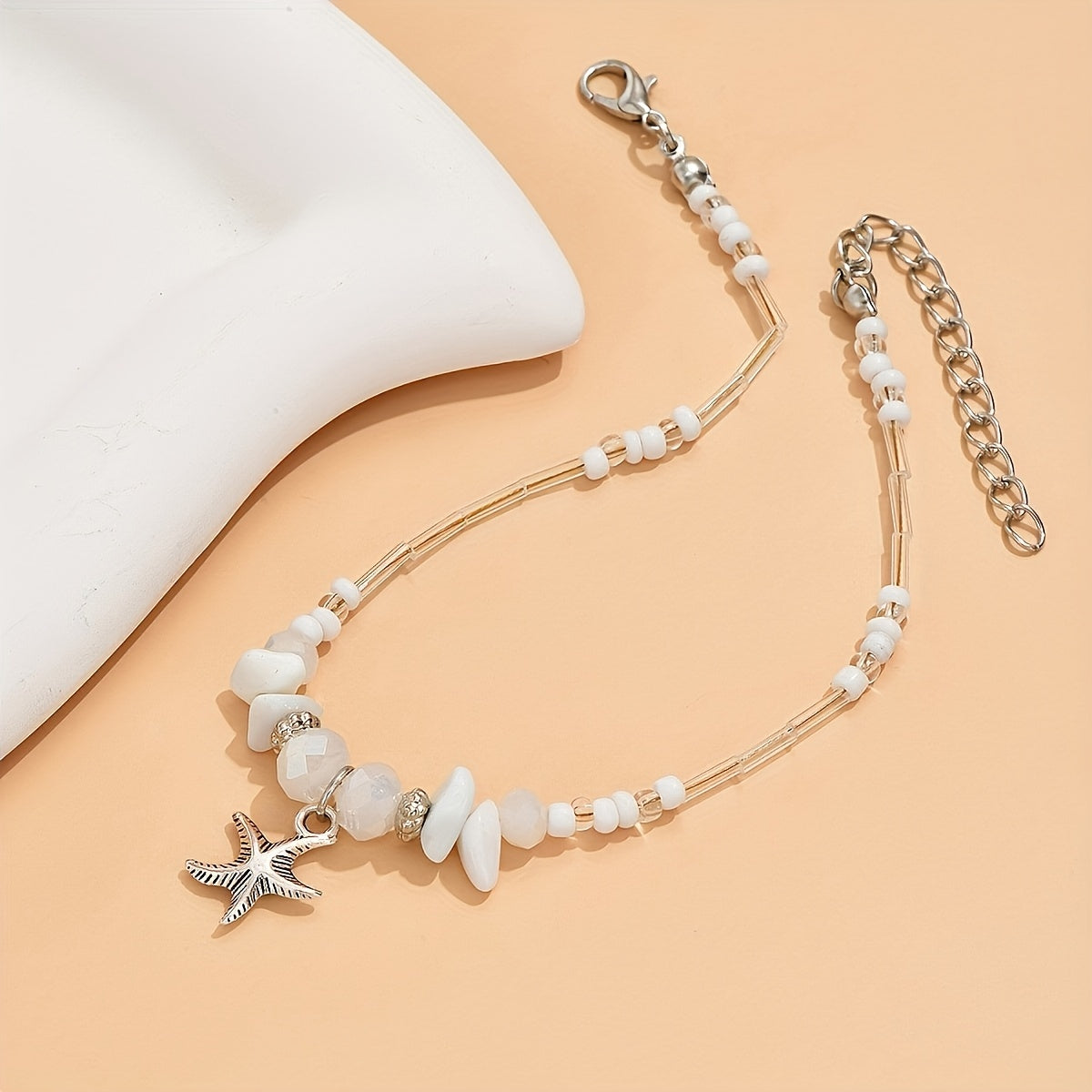 Boho White Shell Bead Anklet with Starfish Charm