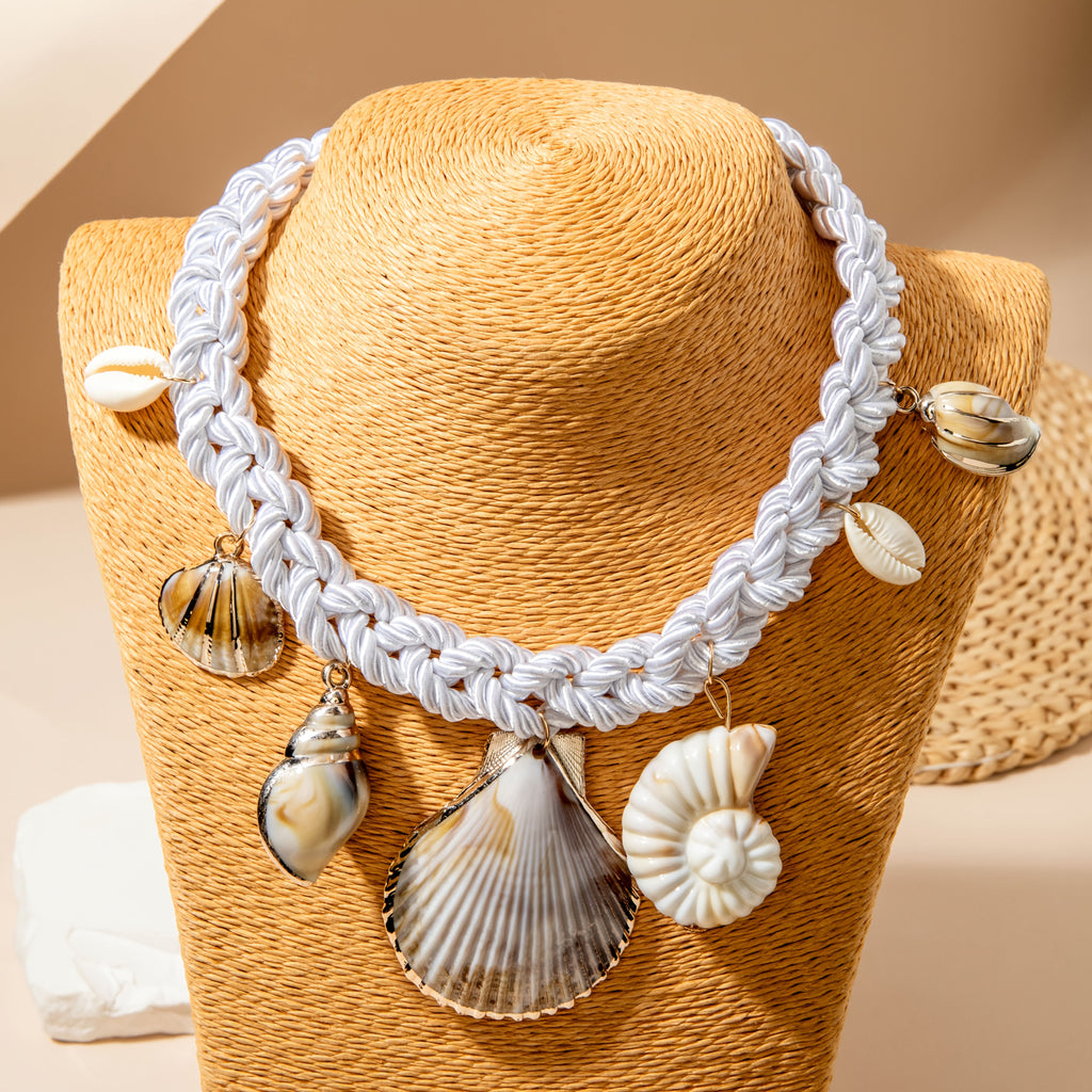 Bohemian White Braided Choker with Natural Shells