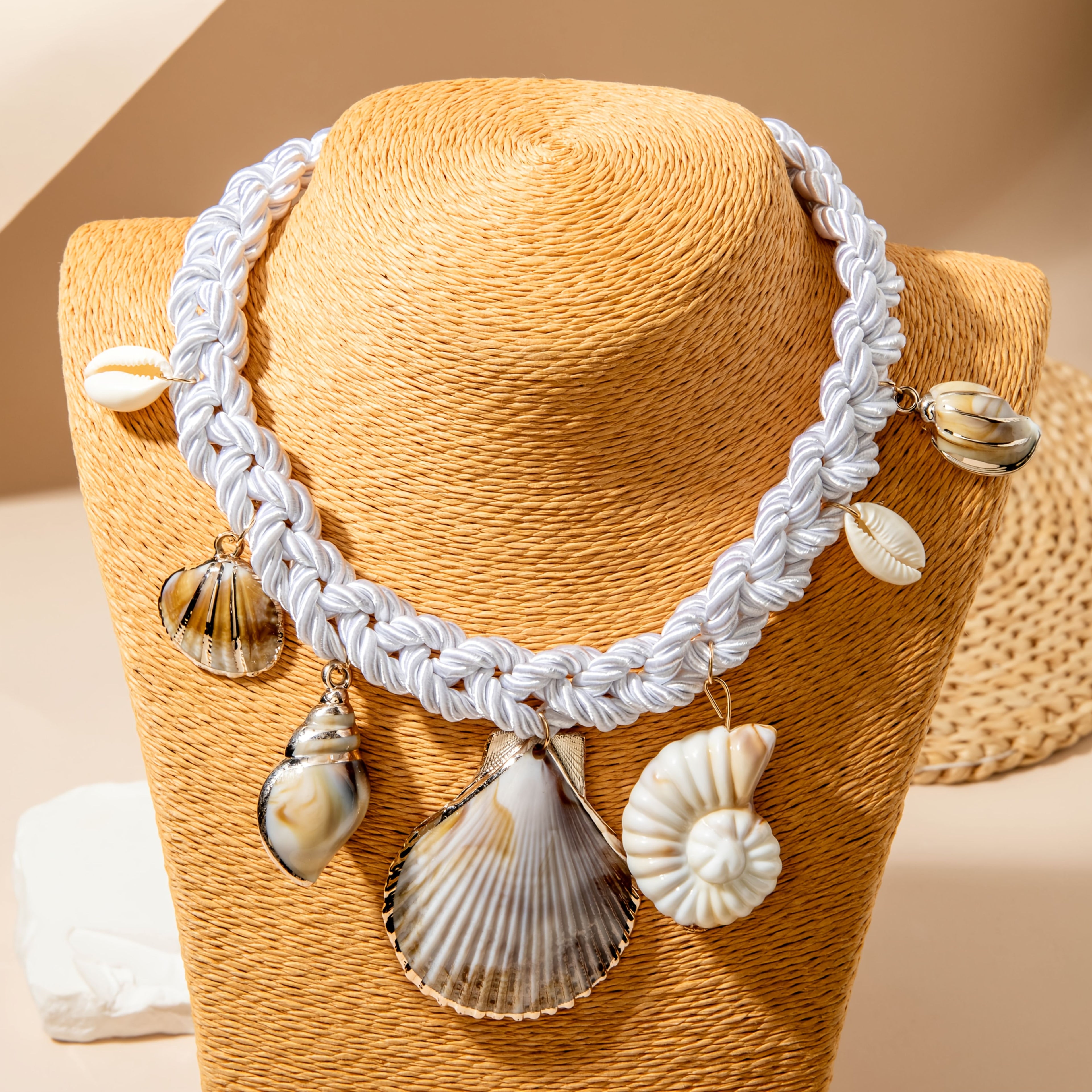 Bohemian White Braided Choker with Natural Shells