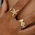 Adjustable Gold Tone Starfish & Shell Rings