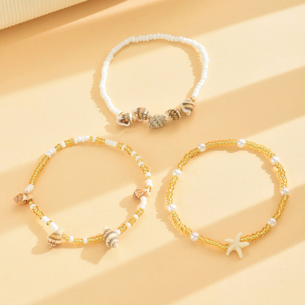 Boho Layered Shell and Starfish Beaded Anklets