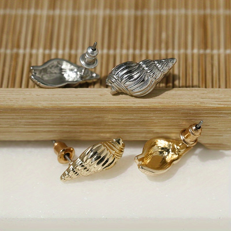 Gold and Silver Conch Shell Stud Earrings