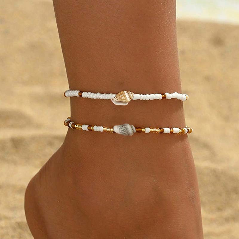 Bohemian Beaded Seashell Anklet Set for Women