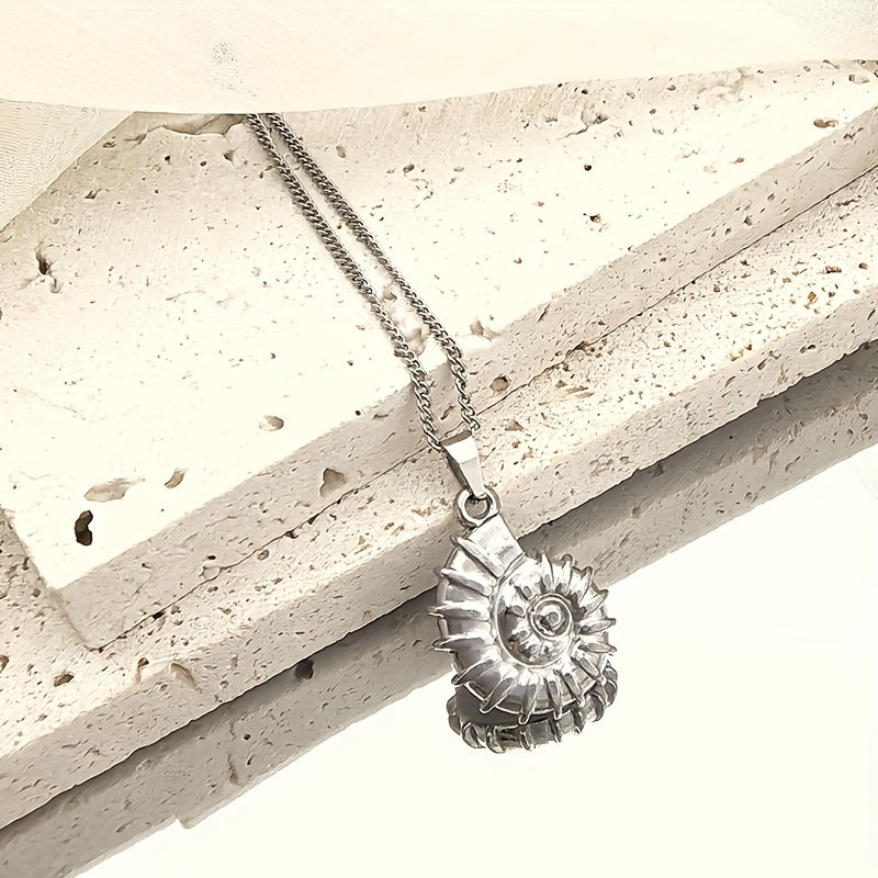 Golden Ribbed Ammonite Fossil Pendant Necklace