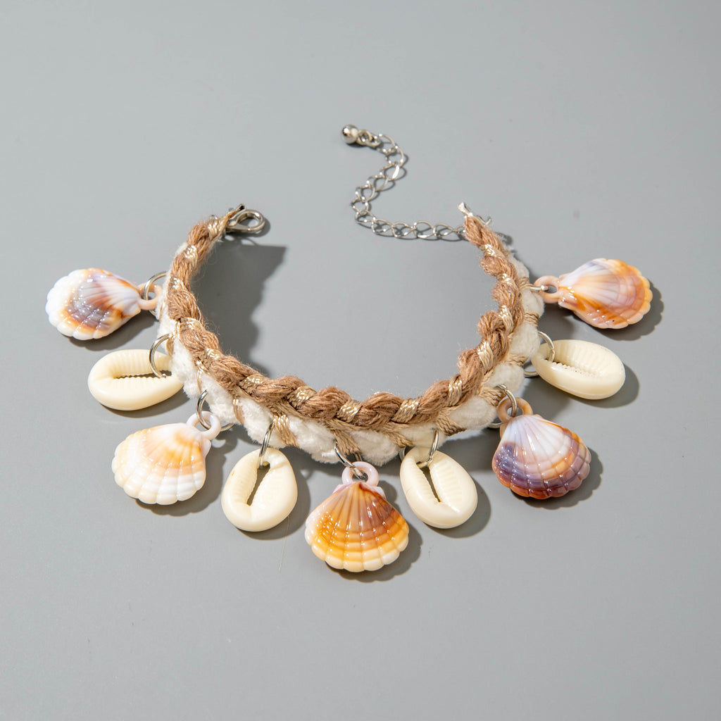 Bohemian Woven Rope and Shell Anklet