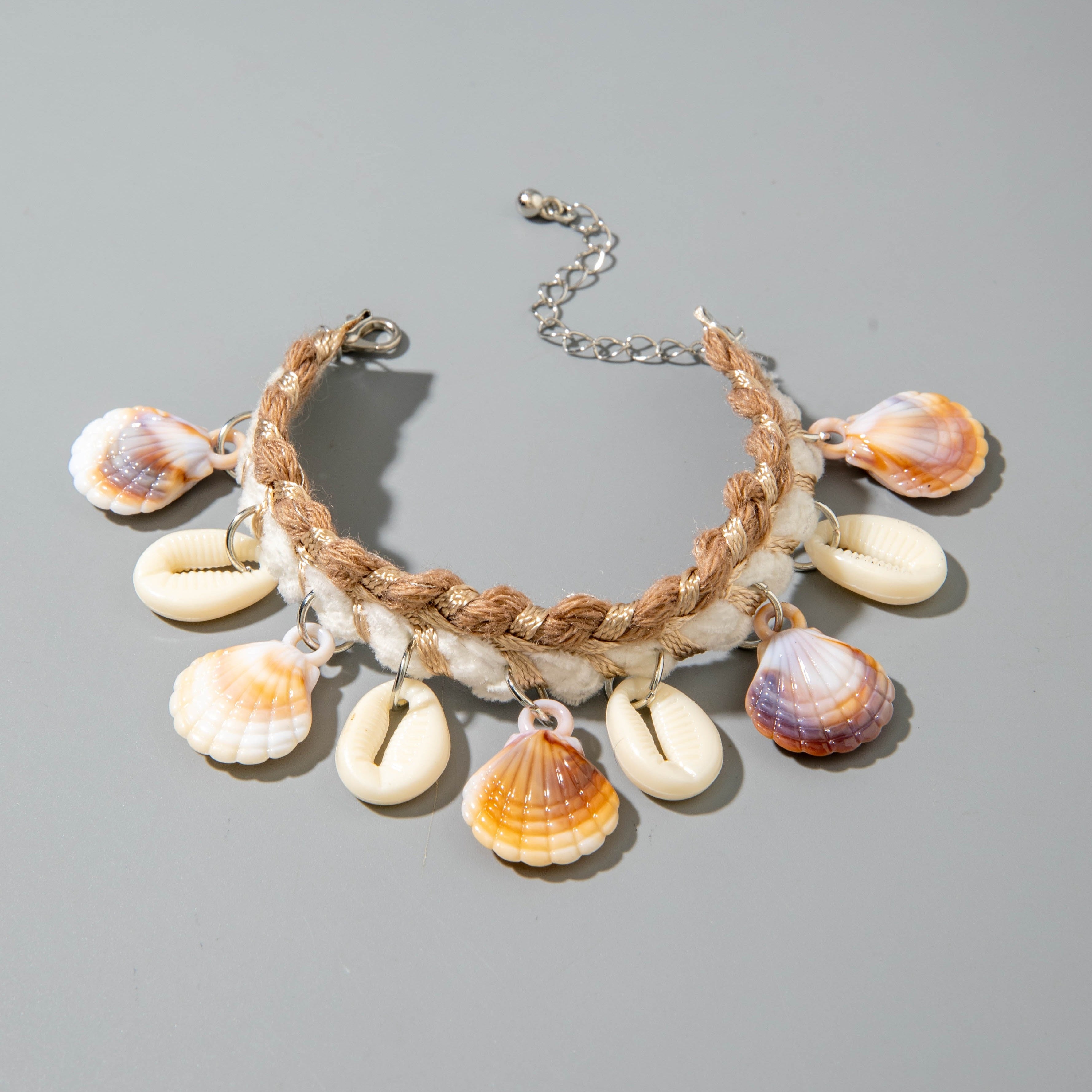 Bohemian Woven Rope and Shell Anklet