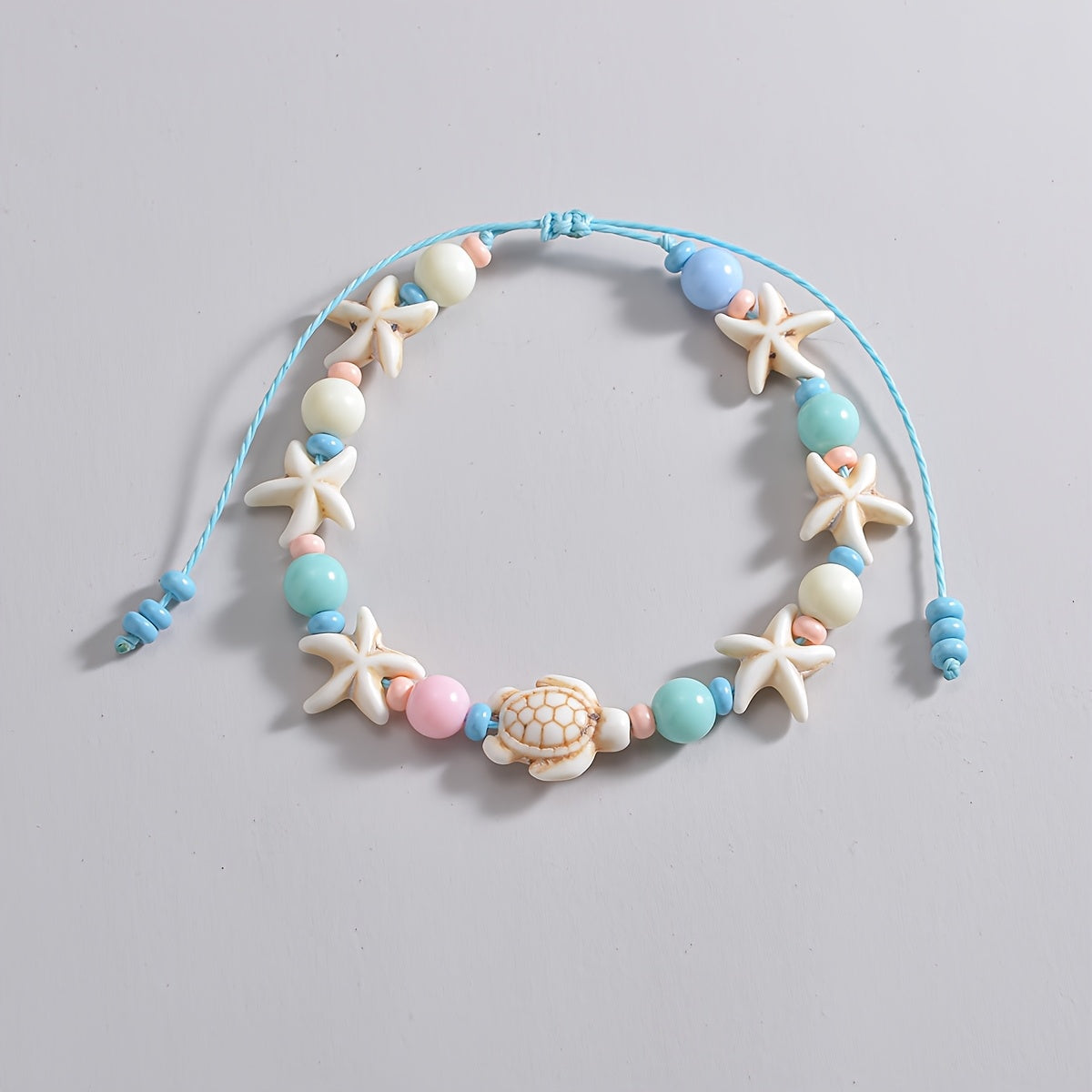 Beach Anklet with Pastel Turtle and Starfish Charms