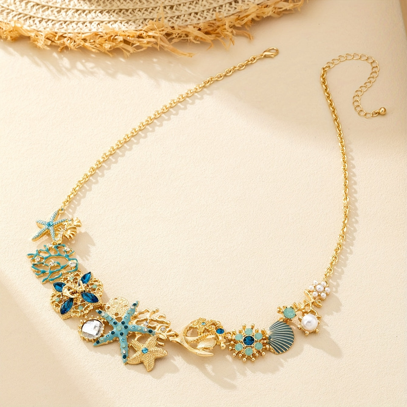 Bohemian Sea Life Gold Tone Statement Necklace