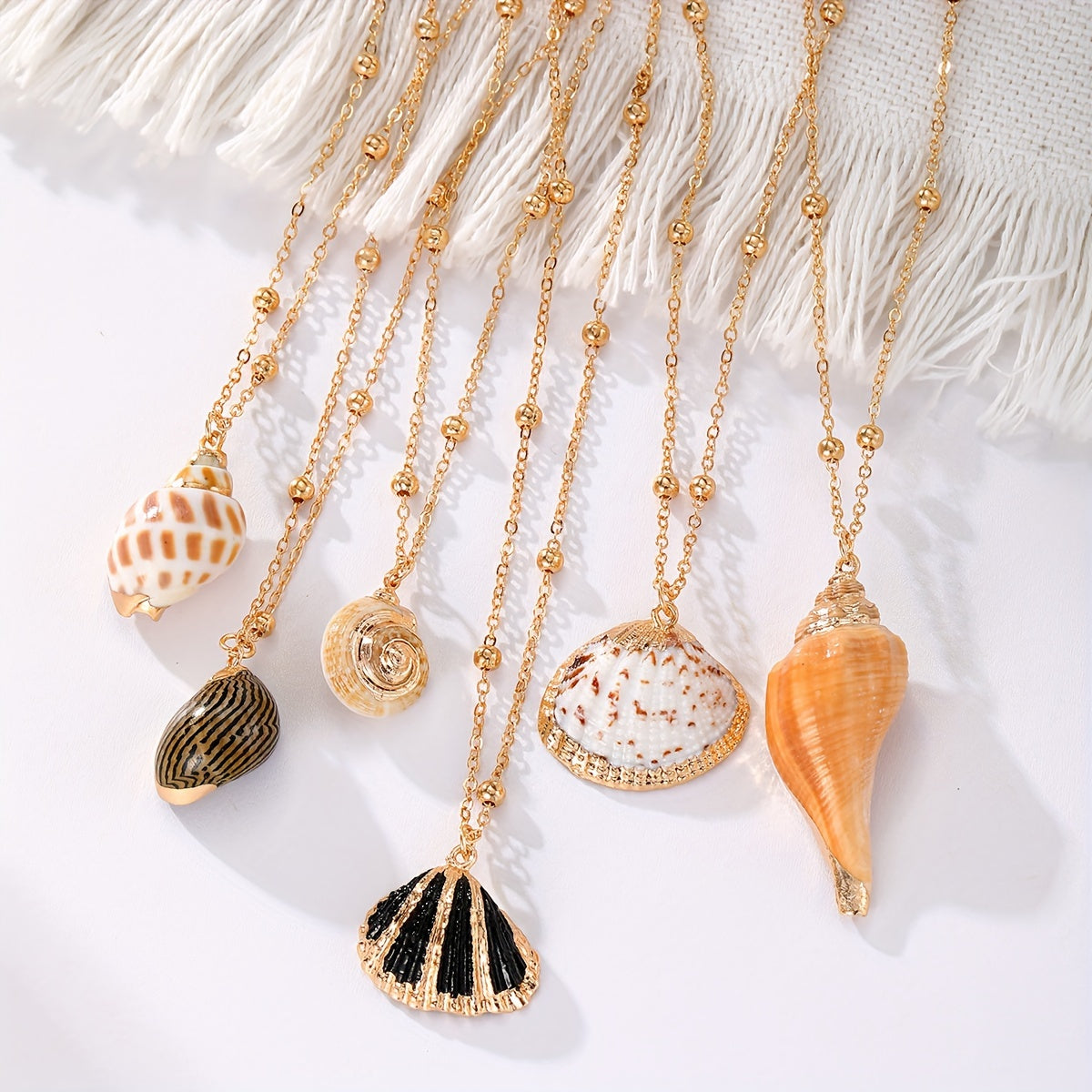 Diverse Natural Shell Necklaces with Gold Chains