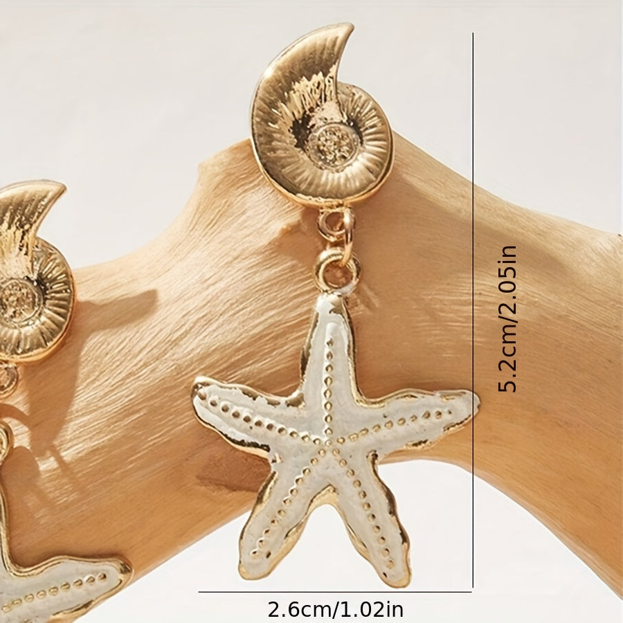 Gold-Tone Coiled Shell White Starfish Drop Earrings