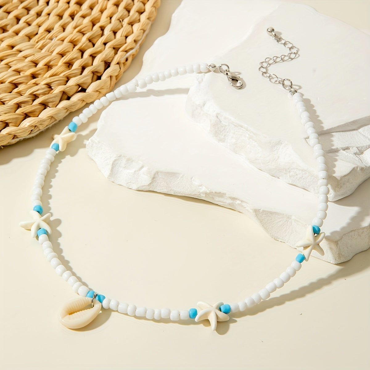 White Shell and Turquoise Starfish Layered Necklace