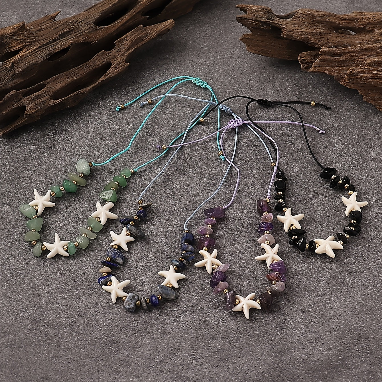 Adjustable Green Stone Starfish Anklet