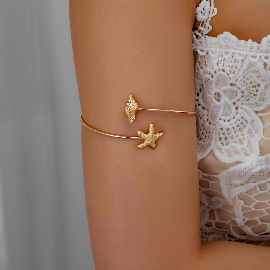 Bohemian Gold-Tone Arm Cuff with Seahorse Starfish