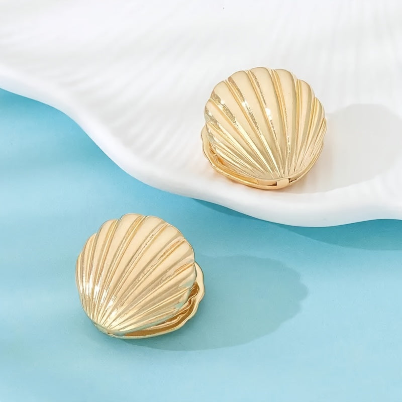 Fluted Gold-Tone Seashell Stud Earrings