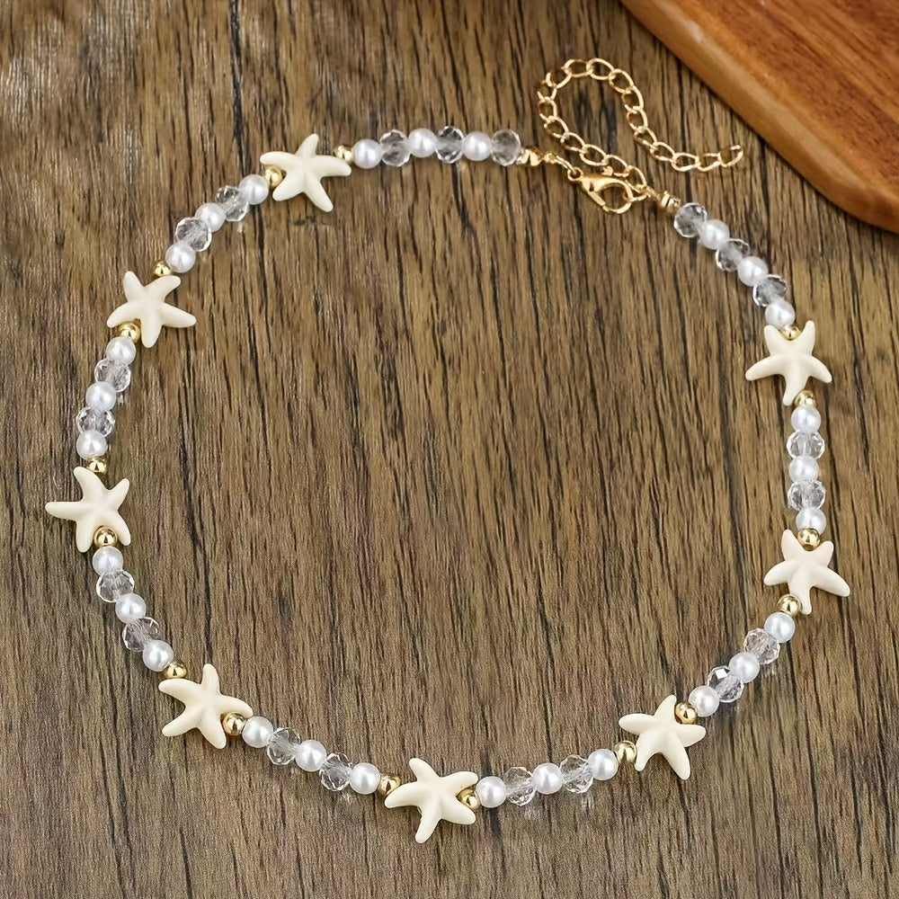 White Starfish Beaded Choker with Pearls