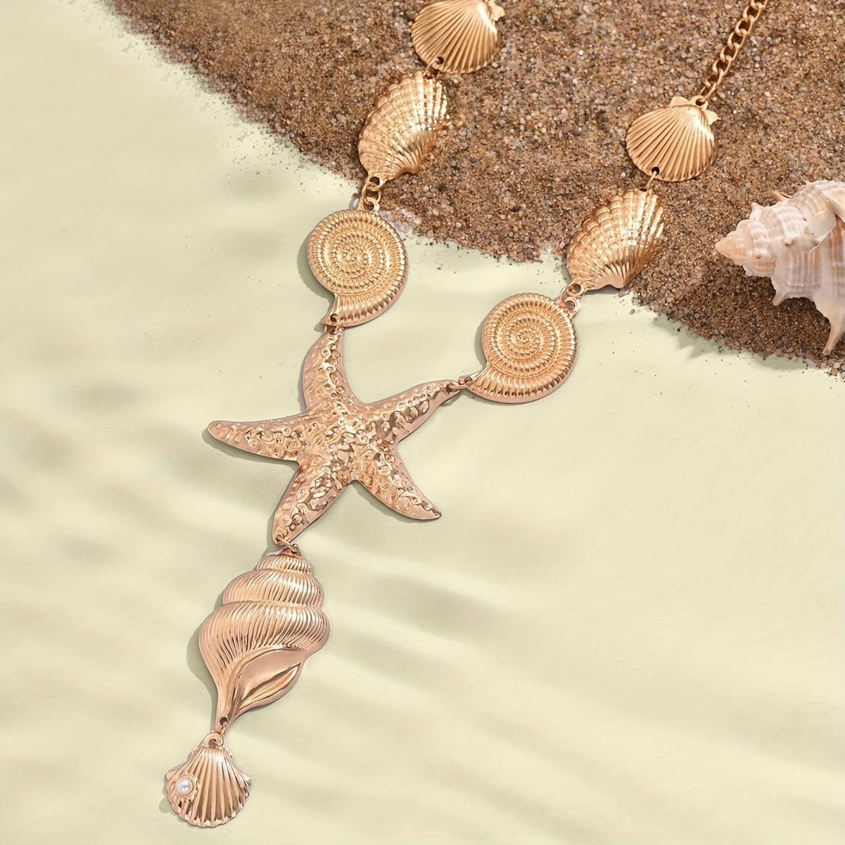 Gold-Tone Seashell Starfish Pendant Necklace