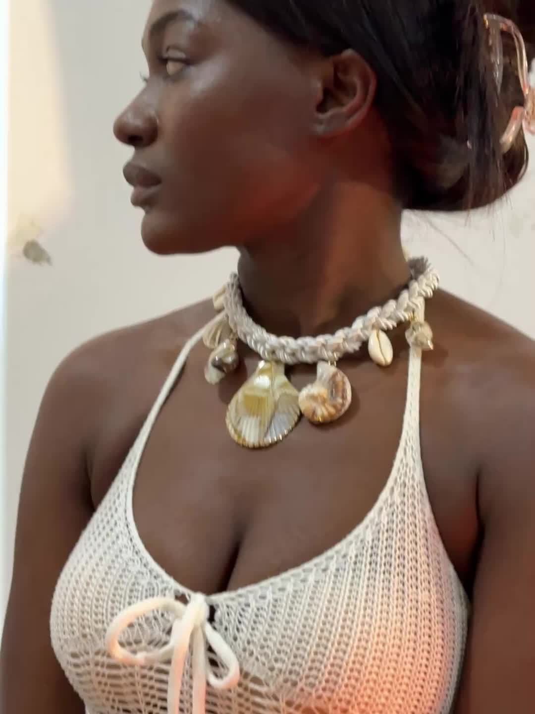 Bohemian White Braided Choker with Natural Shells