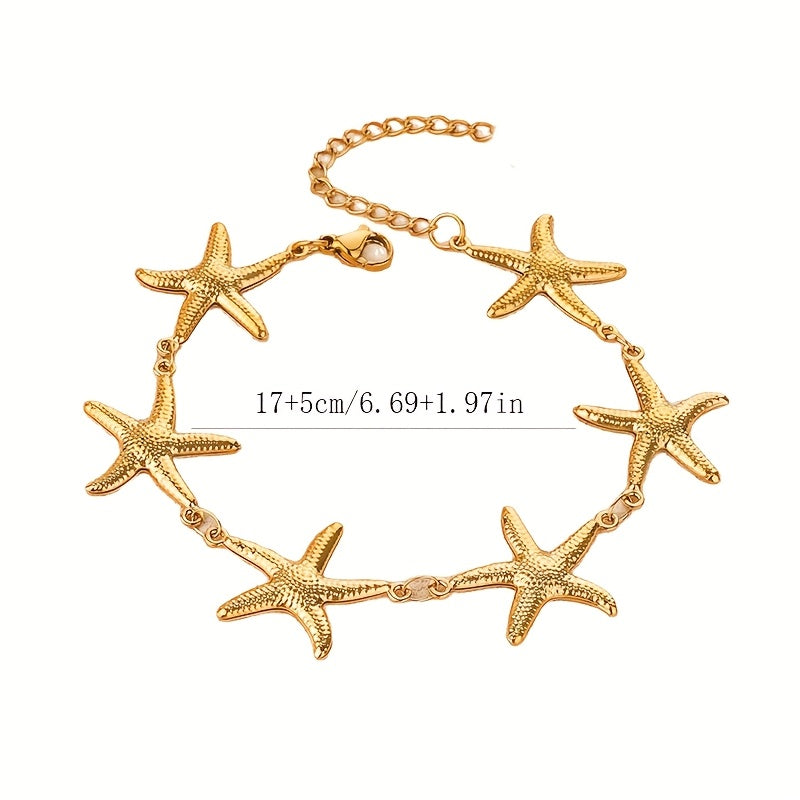 Gold-Tone Starfish Charm Bracelet with Adjustable Chain