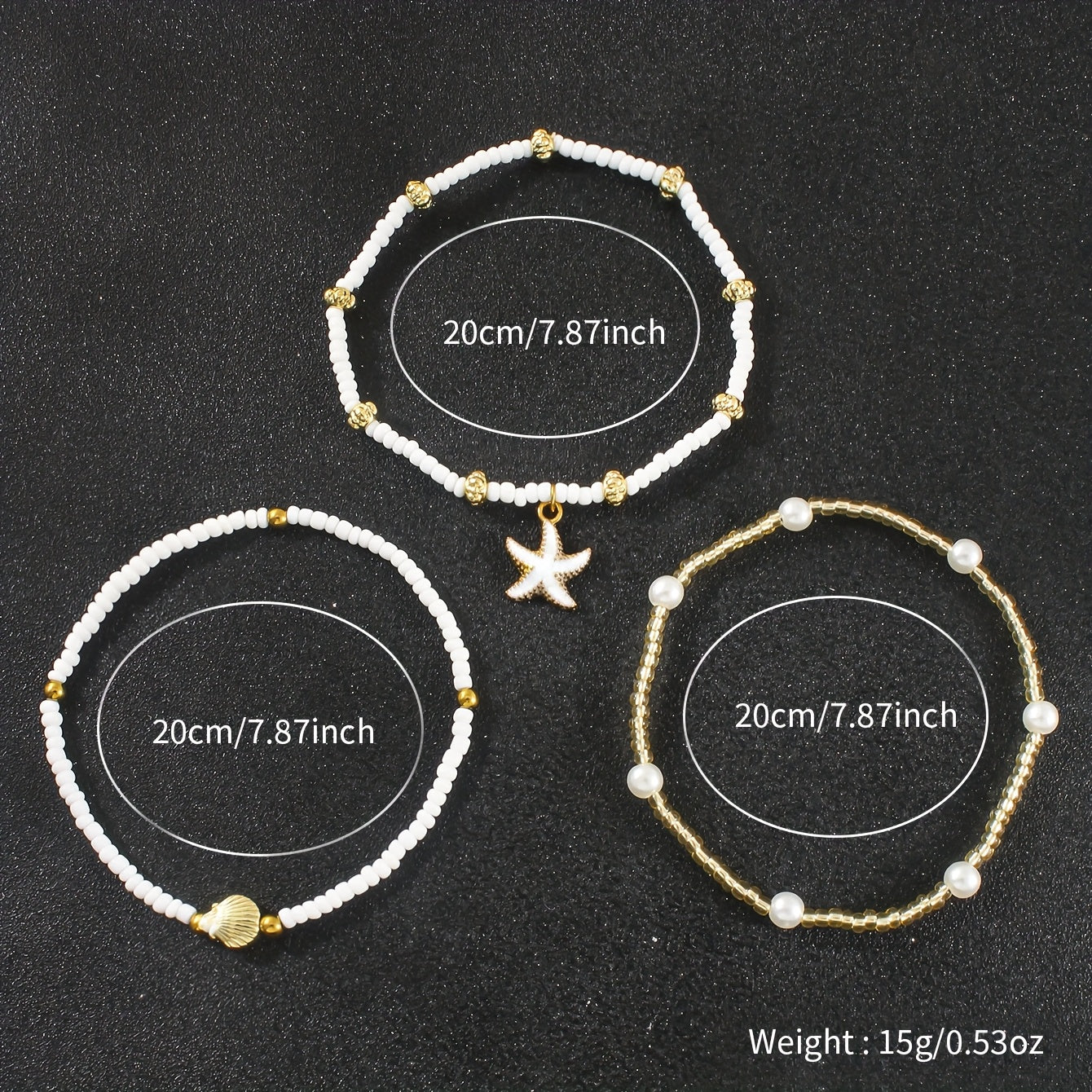 Boho White & Gold Layered Anklet with Starfish