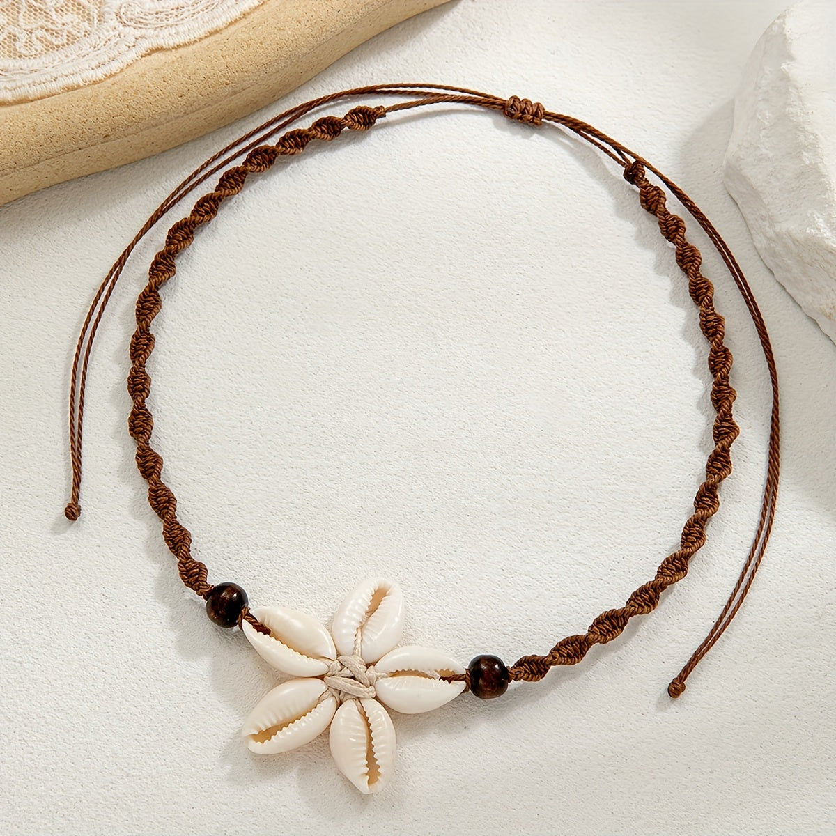 Bohemian Macrame Choker with Cowrie Shell Flower