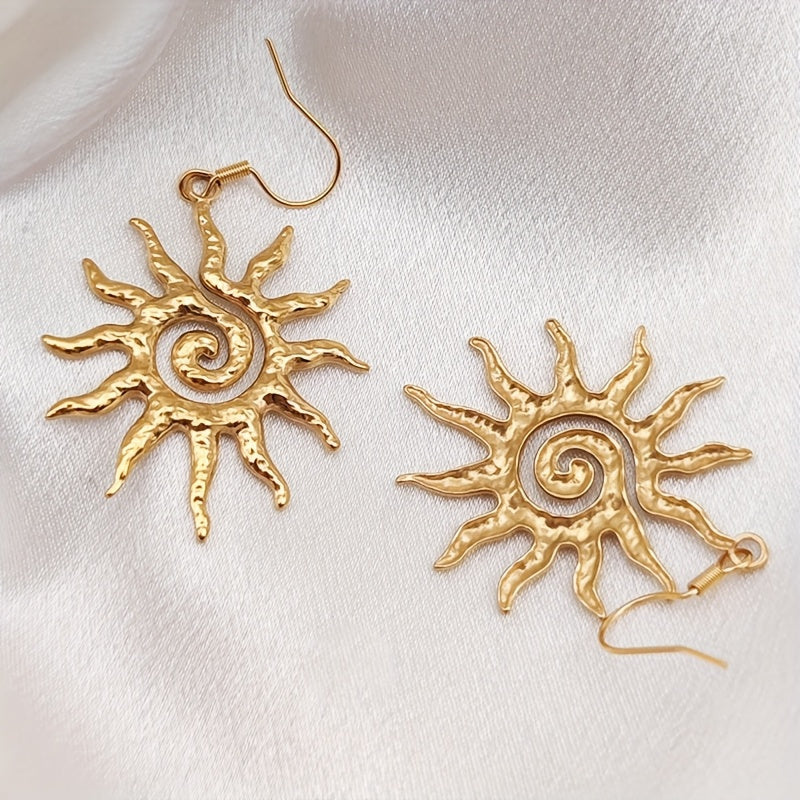 Bohemian Gold Sun Spiral Drop Earrings