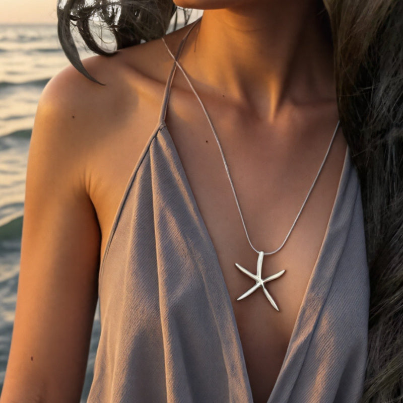 Bohemian Silver Starfish Pendant Necklace
