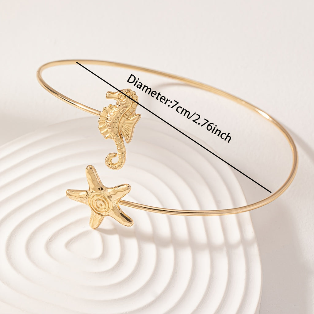 Bohemian Gold-Tone Arm Cuff with Seahorse Starfish