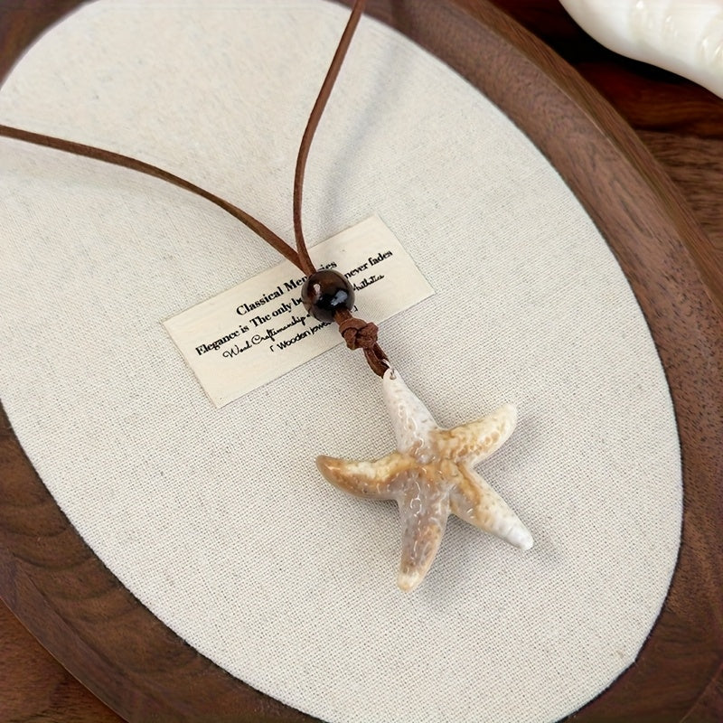 Bohemian Starfish Necklace with Wood Bead